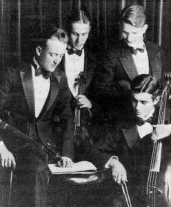 Doane String Quartet during the1930-31 school. year. S.A. Brugh is on the far right.